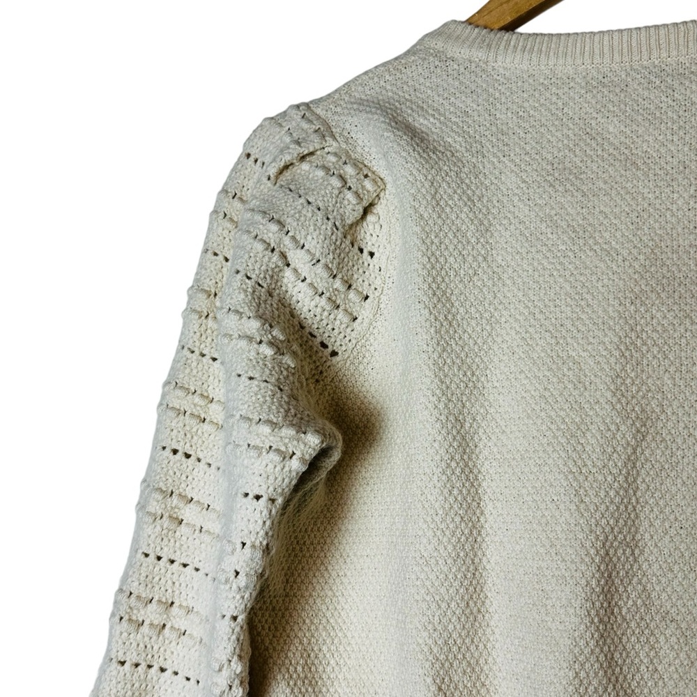 Madewell Womens Bobble Sleeve Sweater Pullover Ivory Cotton Merino Wool Medium - Picture 5 of 7